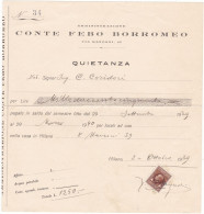 DOCUMENTO - MILANO - FATTURA - AMMINISTRAZIONE - CONTE FEBO BORROMEO - QUITANZA - 1939 - Italy