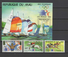 Mali 1984 Olympic Games Los Angeles, Sailing, Weightlifting, Equestrian, Hurdles Set Of 3 + S/s MNH - Sommer 1984: Los Angeles