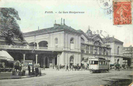 75 - Paris - La Gare Montparnasse - Animée - Tramway - CPA - Oblitération Ronde De 1908 - Etat écornée En Bas à Droite - - Metropolitana, Stazioni