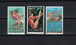 Malta 1984 Olympic Games Los Angeles, Athletics, Swimming Set Of 3 MNH - Estate 1984: Los Angeles