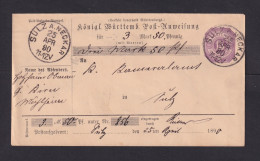 1890 - 15 Pf. Postanweisung-Ganzsache (AU 39) In Sulz Gebraucht - Other & Unclassified