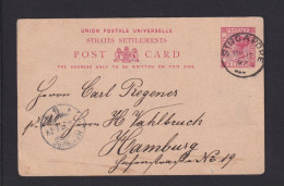 1897 - 3 C. Ganzsache Ab Singapore Nach Hamburg - Straits Settlements