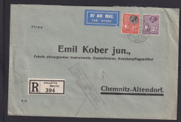1937 - Einschreib-Luftpostbrief Ab Valetta Nach Chemnitz - Mängel - Malta (Orde Van)