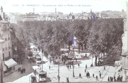 C. P. A. : 13 : MARSEILLE : Perspective Des Allées De Meilhan Et Des Capucines, Tramways, Animé Timbre En 1913 - Canebière, Centro