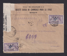 1921 - 2x 8 Pia. Überdruck Auf Einschreibbrief Ab BEYROUTH Nach Deutschland - Zensur - Syrie