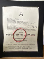 Petrus Joannes Clukers Echtg Blokken Philomena *1866 Hasselt +1942 Winterslag Cornelissen Houben Vanrusselt Coeckelbergs - Obituary Notices