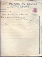 CARTA COMMERCIALE INTESTATA - FATTURA CON MARCA DA BOLLO - 1929 - OFFICINA DE COL - PONTE NUOVO BELLUNO (STAMP391) - Italie