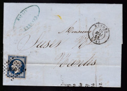 Timbre N° 14 Napoléon III  Bleu  Foncé  20 C   Sur Lettre Départ   Rennes   1856    Destination    Nantes Pc 2650 - 1853-1860 Napoléon III.