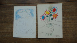 2 Cartes De Pablo Picasso , Mère Et L'enfant 1963 Et Un Bouquet De Fleurs " état Moyen Vendu En L'état " - Paintings