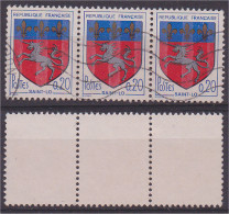 1966 Blason Saint Lo N° 1510c Bande De Trois Avec Bandes Phosphorescentes Oblitérés - Gebraucht