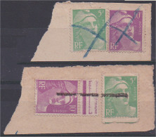 2 Fragments Avec Marianne De Gandon 5F Vert N° 809 Et 10F Lilas N° 811 Oblitération Manuscrite - Used Stamps