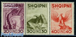 Albania 1937 Independence 3v (from S/s), Unused (hinged), Nature - Birds - Birds Of Prey - Albanië