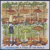 Nevis 1997 Mushrooms 6v M/s (6x1.00), Mint NH, Nature - Mushrooms - Champignons