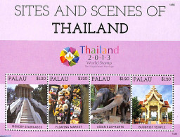Palau 2013 Sites And Scenes Of Thailand 4v M/s, Mint NH, Nature - Transport - Elephants - Philately - Ships And Boats - Schiffe