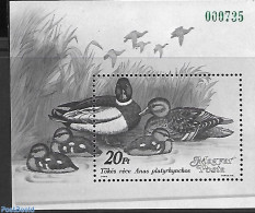 Hungary 1988 Ducks S/s, Blackprint With Green Number!, Mint NH, Nature - Animals (others & Mixed) - Unused Stamps