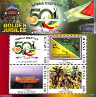 Guyana 2019 50 Years Republic 4v M/s, Mint NH, Transport - Various - Ships And Boats - Folklore - Schiffe