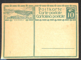 Switzerland 1928 Illustrated Postcard 10c, Left Side Perf., Einsiedeln, Unused Postal Stationary - Covers & Documents