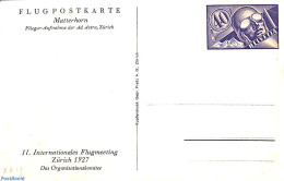 Switzerland 1927 Postcard 40c, Int. Air Meeting Zürich, Unused Postal Stationary, Transport - Aircraft & Aviation - Brieven En Documenten