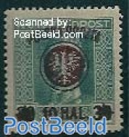 Poland 1918  Inspected Stamp. 10H On 30H, Violet Overprint, Stamp Out Of Set, Mint NH - Neufs