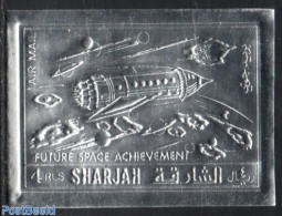 Sharjah 1972 Future Space 1v, Silver Imperforated, Mint NH, Transport - Various - Space Exploration - Other Material T.. - Fehldrucke