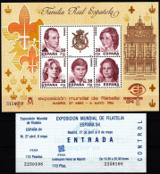 SPAIN 1984 Royal Family. Stamps Expo ESPANA-84. Souv Sheet And Expo Ticket, MNH - Filatelistische Tentoonstellingen