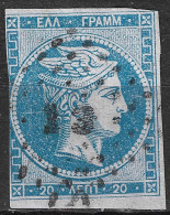 GREECE Plateflaw White Line (20F20) In 1868-69 Large Hermes Head Cleaned Plates Issue 20 L Sky Blue Vl. 39 / H 27 A - Varietà & Curiosità