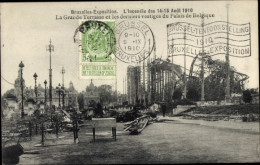 CPA Bruxelles Brüssel, Exposition 1910, L'incendie Des 14-15 Aout, La Grande Terrasse, Palais Belgiqu - Brüssel (Stadt)
