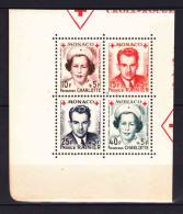 Quart-bloc MONACO NEUF** 1949 Croix-Rouge Monégasque Prince Rainier - Princesse Charlotte 3A - Blocchi