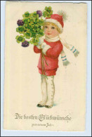 W8U28/ Neujahr Kind Mit Blumen Kleeblatt AK 1925 - New Year