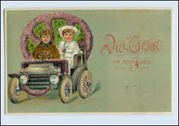 W8U19/ Neujahr Frau Und Mann Im Auto 1908 Litho Prägedruck AK - New Year