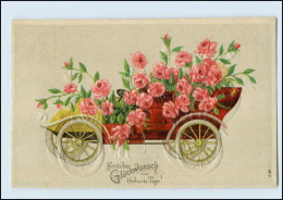 W8T10/ Geburtstag Auto Rosen Litho Prägedr. AK Ca.1910 - Anniversaire