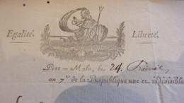 1799 24 PRAIRIAL AN  VII SAINT MALO PORT MALO LE COMMISSAIRE DE LA MARINE AU CITOYEN CORDERIE ST SERVAN  GARDE NATIONALE - Documents Historiques