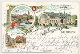 Litho-AK 1897 Bundes-Sängerfest Festhalle Markt Panorama Minden - Minden