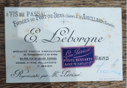 Carte De Visite E. LEBORQUE Forges De Pont De Bens Et D'Arvillard Léon Périsse Agen Toulouse Avis De Passage - Visitekaartjes