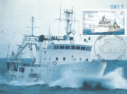 SAINT PIERRE ET MIQUELON - CARTE MAXIMUM BATEAU CRYOS OBLITEREE AVEC CAD DU 6 NOVEMBRE 1991 - Barche