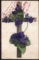 Postcard - 1905 - Flowers - Drawing - Cross With Violet Flowers - Blumen