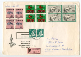 Germany, West 1979 Insured V-Label Cover; Stuttgart To Worms-Abenheim; Mix Of Stamps - Lettres & Documents