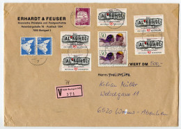 Germany, West 1982 Insured V-Label Cover; Stuttgart To Worms-Abenheim; Mix Of Stamps - Cartas & Documentos