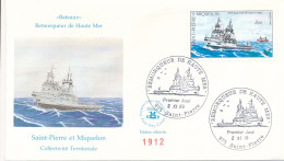 SAINT PIERRE ET MIQUELON - ENVELOPPE PREMIER JOUR OBLITEREE LA PECHE REPERAGE PAR SONDEUR COULEUR 2 NOVEMBRE 1989 - Ships