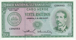 BILLETE DE CABO VERDE DE 20 ESCUDOS DEL AÑO 1972 EN CALIDAD EBC (XF) (BANKNOTE) - Cabo Verde