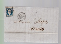 Timbre N° 14 Napoléon III  Bleu     20 C   Sur Lettre  Départ Le Havre  1856  Destination    Nantes - 1853-1860 Napoleon III