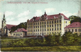 ROMANIA 1914 ODORHEIU SECUIESC (HARGHITA COUNTY) - THE ROMAN-CATHOLIC CHURCH AND THE GYMNASIUM, ARCHITECTURE, PARK - Romania