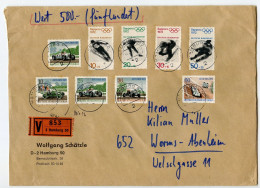 Germany, West 1970's Insured V-Label Cover; Hamburg To Worms-Abenheim; Stamps - 1972 Winter Olympics & Avus Race Track - Lettres & Documents