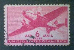 United States, Scott #C25, Used(o), 1941 Air Mail, Transporter Series, 6¢, Carmine - 2a. 1941-1960 Afgestempeld