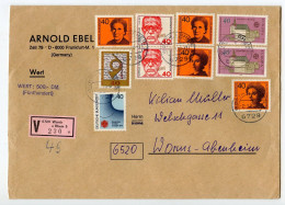 Germany, West 1980 Insured V-Label Cover; Wörth A Rhein To Worms-Abenheim; Mix Of Stamps - Covers & Documents
