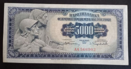 #1      Yugoslavia 5000 Dinara 1955  - With Number 2  / AA Series - Joegoslavië