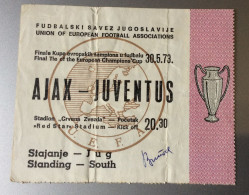 OLD POSTCARD TICKET UNION OF EUR. FOOTBALL ASS. 30.05.1973. AJAX - JUVENTUS " RED STAR " STADIUM BEOGRAD YUGOSLAVIA - Toegangskaarten