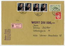 Germany, West 1980 Insured V-Label Cover; Fürth To Worms-Abenheim; Mix Of Stamps - Storia Postale