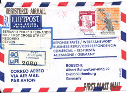 Sri Lanka Registered Air Mail Cover Sent To Germany 17-8-2001 - Sri Lanka (Ceilán) (1948-...)