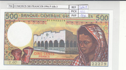 BILLETE COMOROS 500 FRANCOS 1994 P-10b.3 SIN CIRCULAR - Otros – Oceanía